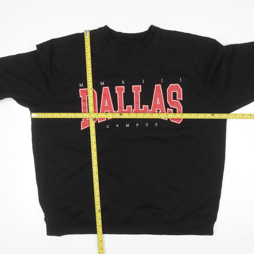 boohooMAN Men's Black Dallas Campus Sweatshirt Medium Crew Neck