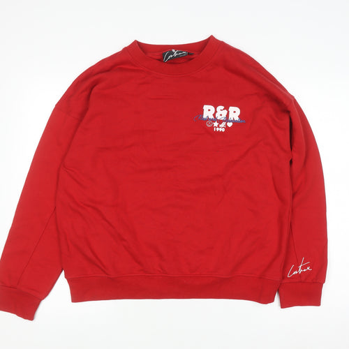 Couture Women Red Pullover Sweatshirt UK 4 Graphic Print Cotton Blend