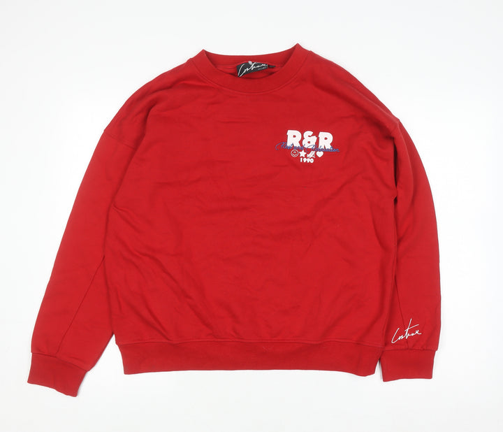 Couture Women Red Pullover Sweatshirt UK 4 Graphic Print Cotton Blend