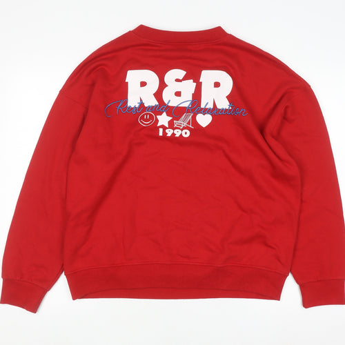 Couture Women Red Pullover Sweatshirt UK 4 Graphic Print Cotton Blend