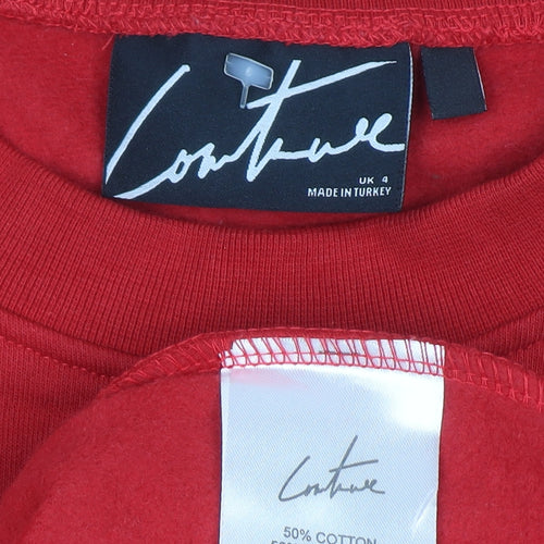 Couture Women Red Pullover Sweatshirt UK 4 Graphic Print Cotton Blend