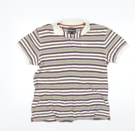 Barbour Men's Multicoloured Striped Cotton Polo Shirt Size L