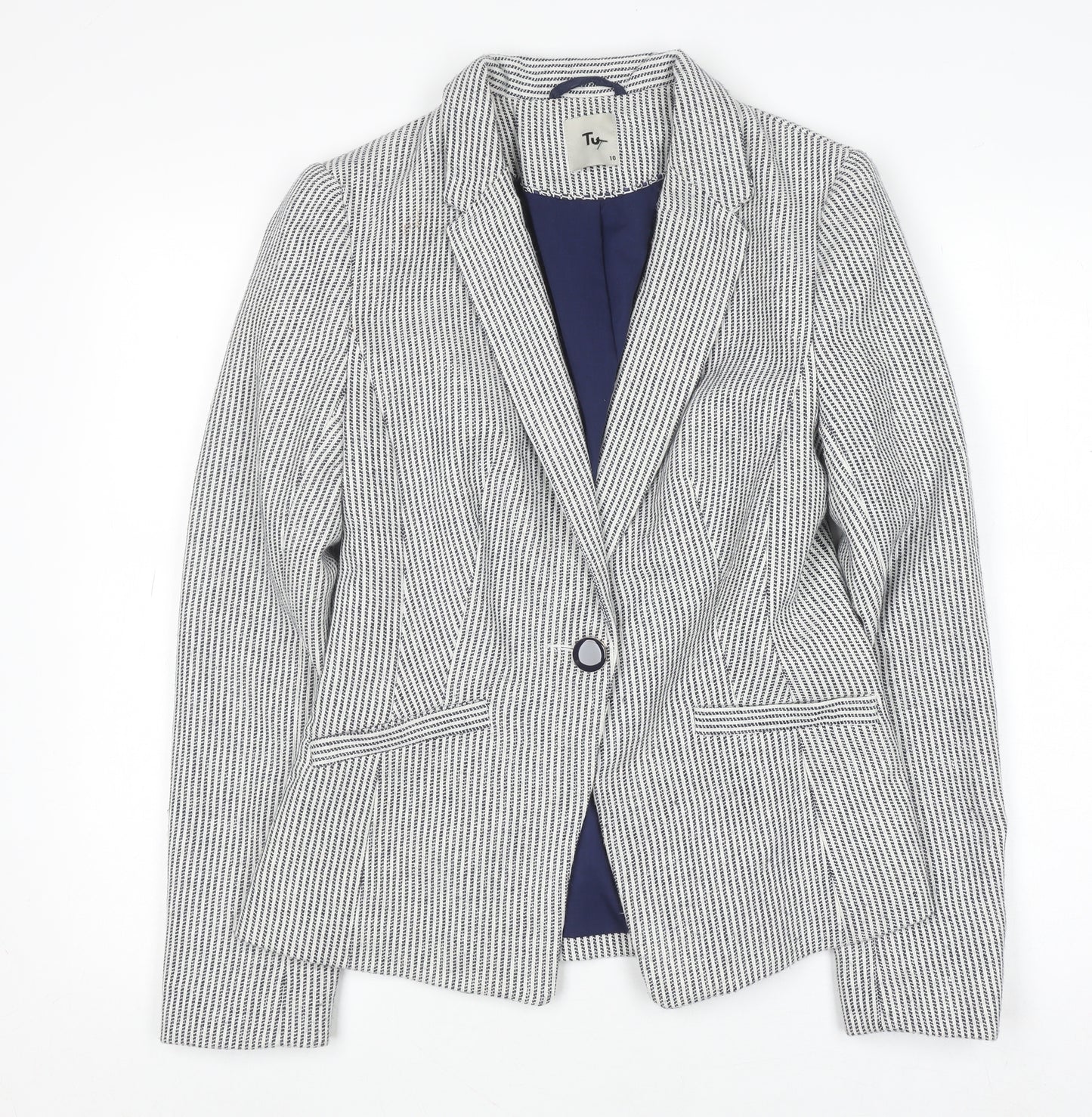 Tu Women Blue Striped Regular Fit Blazer Size 10 Workwear Jacket