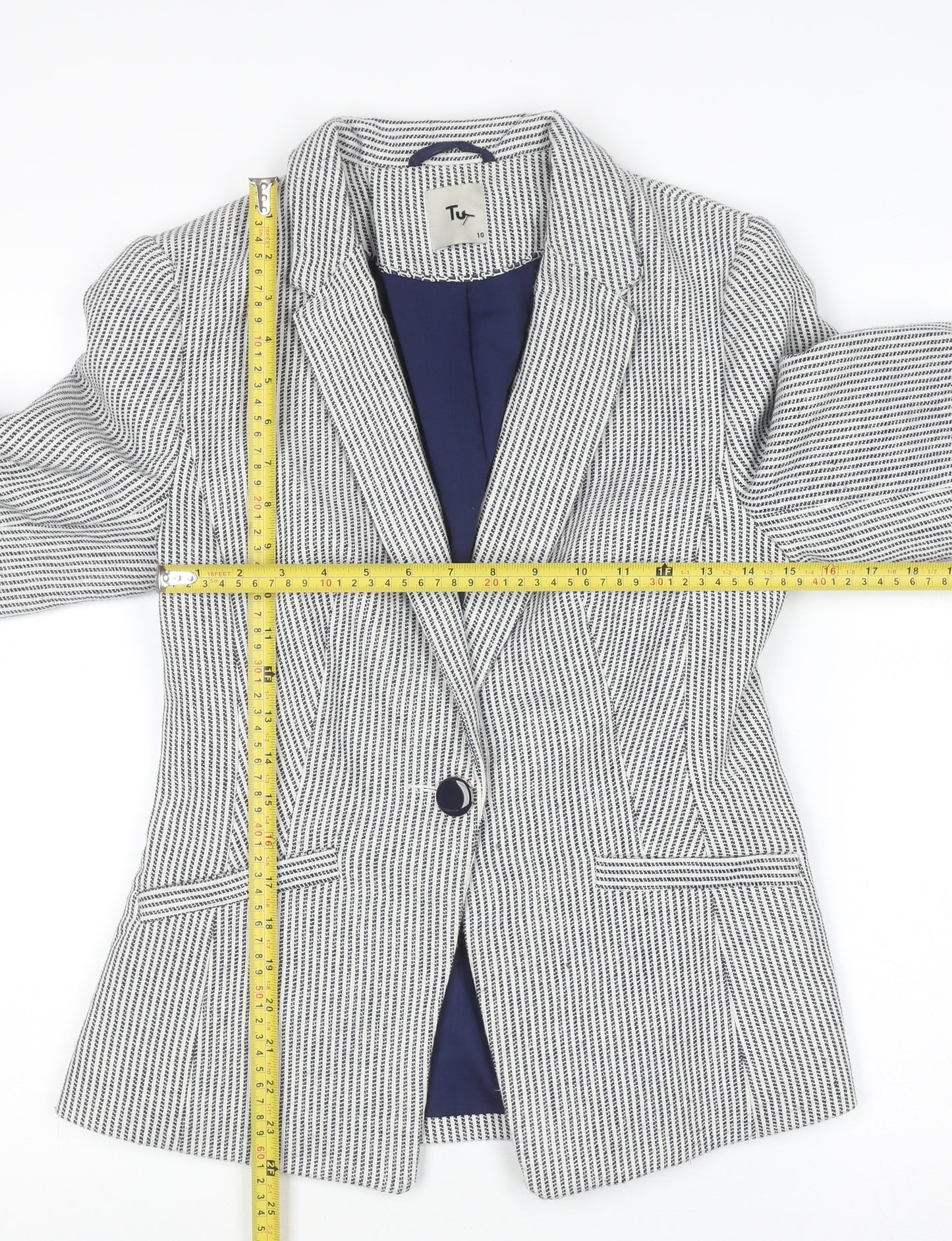Tu Women Blue Striped Regular Fit Blazer Size 10 Workwear Jacket