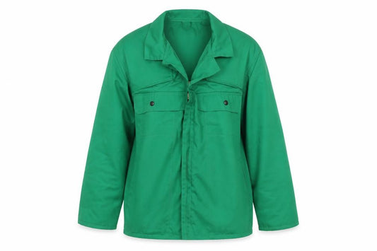 Front view of Wear2Work Men's Green L Workwear Jacket Full Zip Collared Twill Cotton Blend