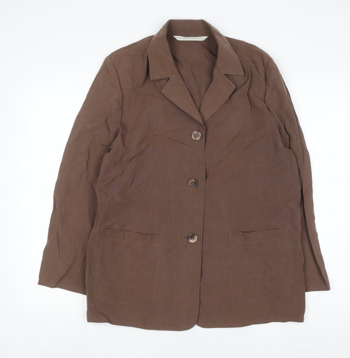 Marks and Spencer Women Brown Petite Fit Linen Blend Blazer UK 12