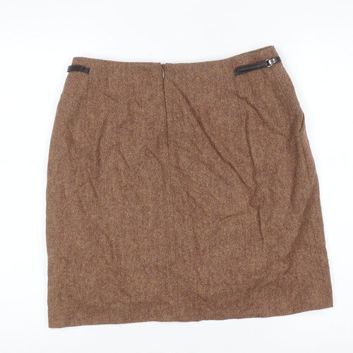 D'Errico Women Brown Wool Tweed Pencil Skirt Size 14