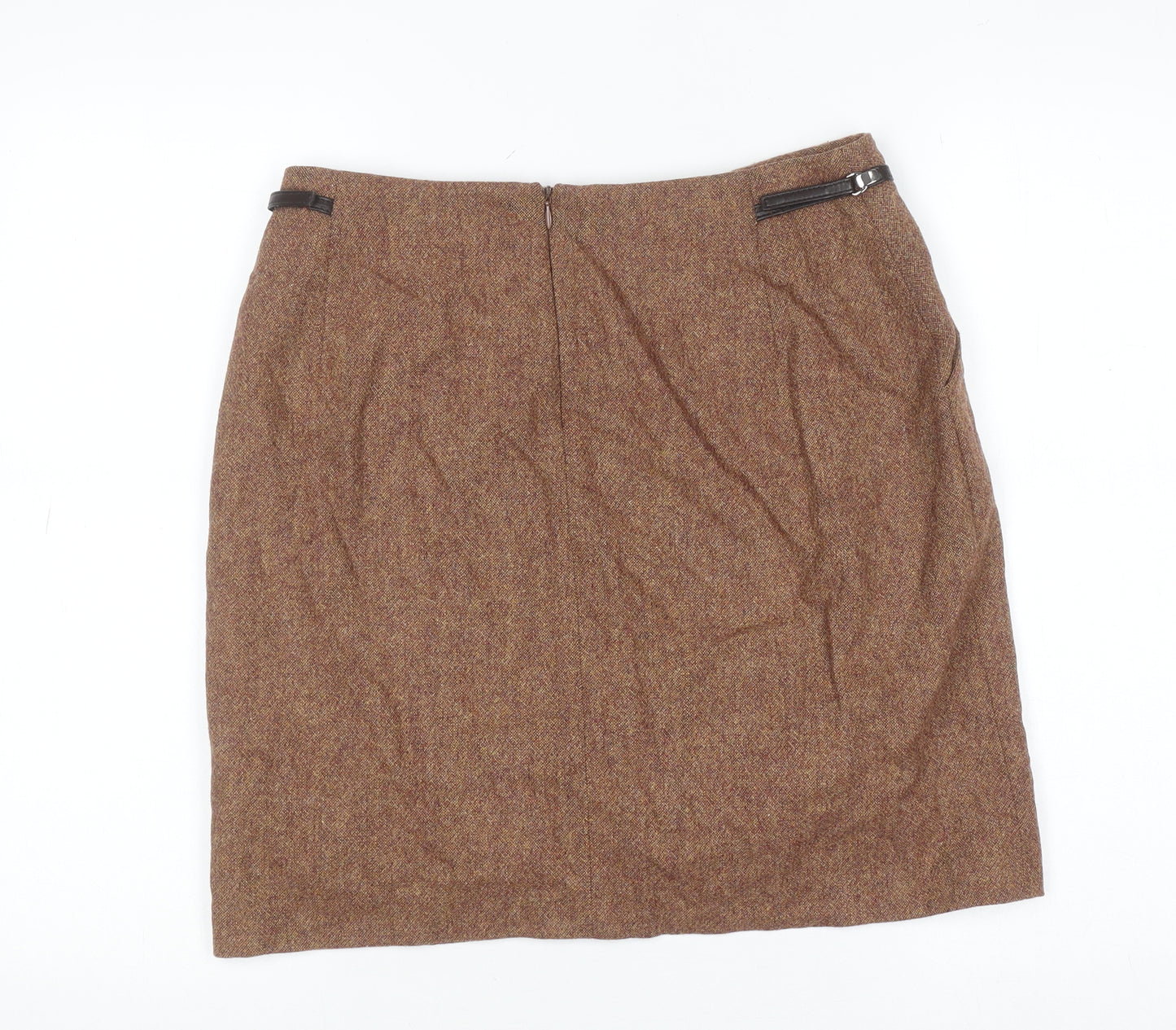 D'Errico Women Brown Wool Tweed Pencil Skirt Size 14