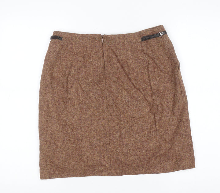 D'Errico Women Brown Wool Tweed Pencil Skirt Size 14