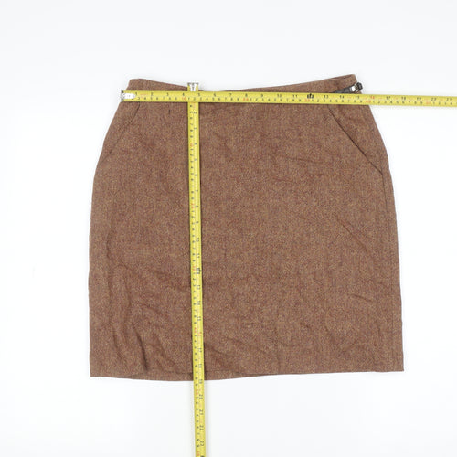 D'Errico Women Brown Wool Tweed Pencil Skirt Size 14