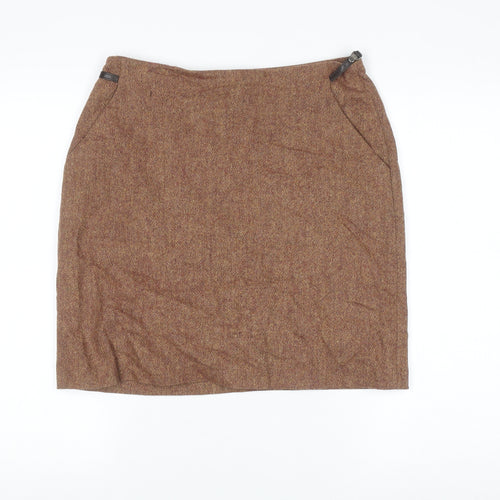 D'Errico Women Brown Wool Tweed Pencil Skirt Size 14