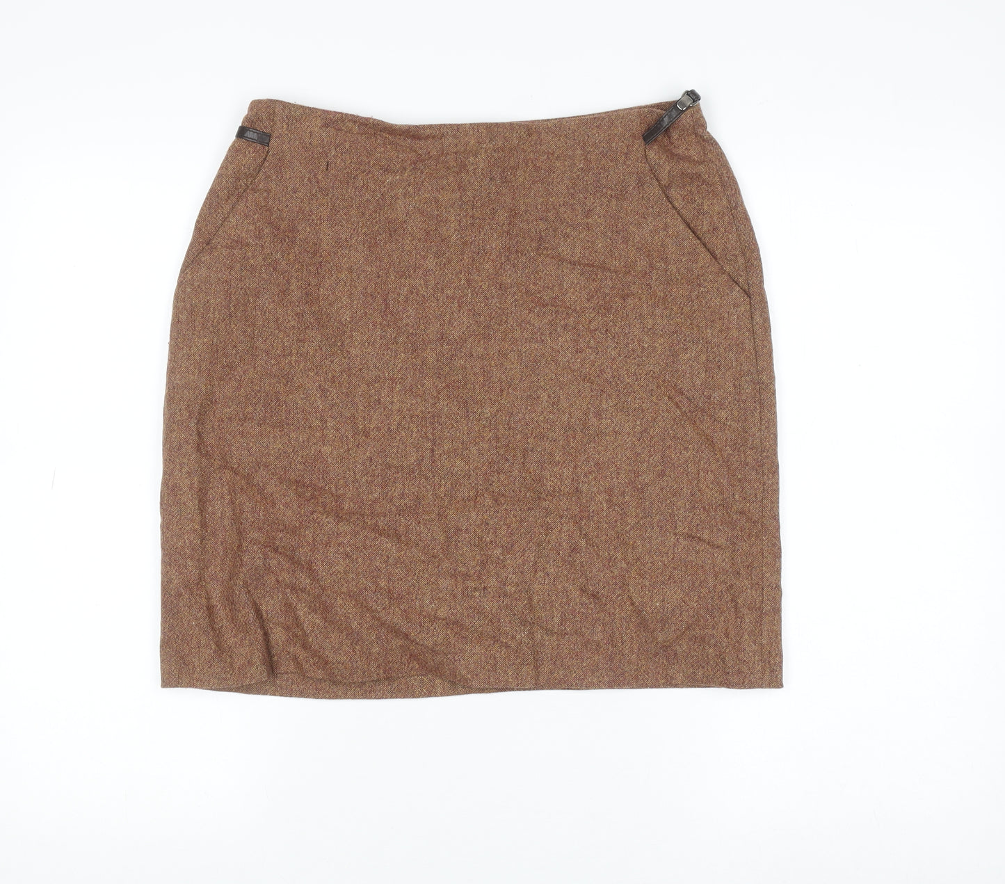 D'Errico Women Brown Wool Tweed Pencil Skirt Size 14