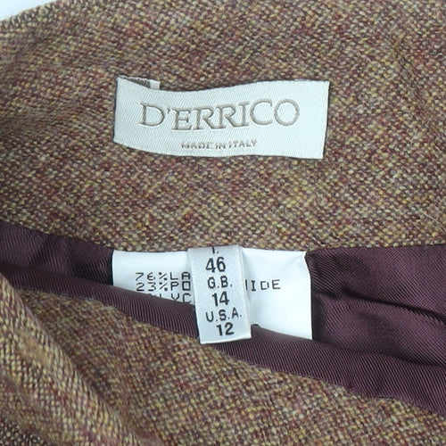 D'Errico Women Brown Wool Tweed Pencil Skirt Size 14