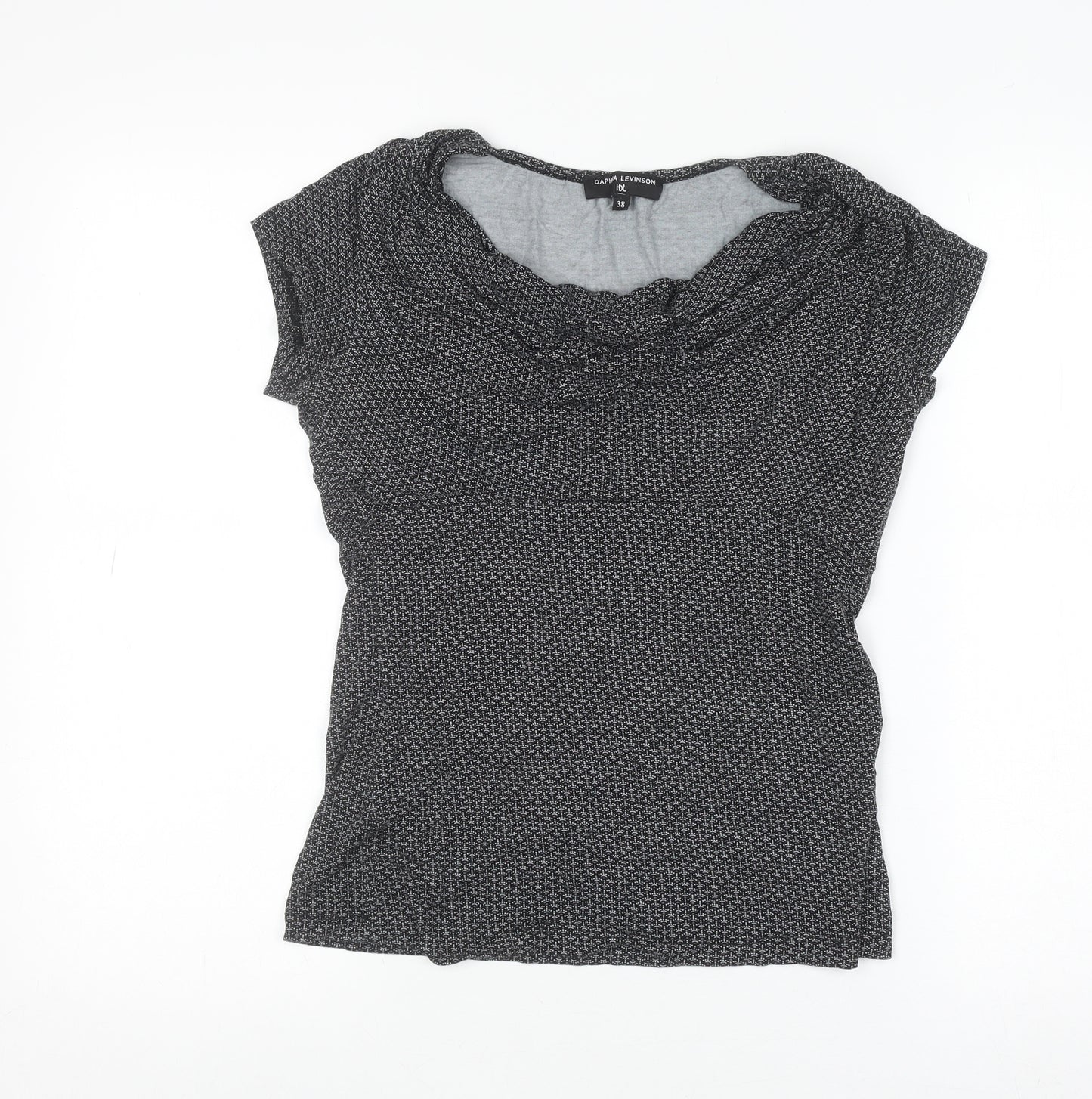 Daphia Levinson Women's Black Cowl Neck Short Sleeve Jersey Blouse Size 10