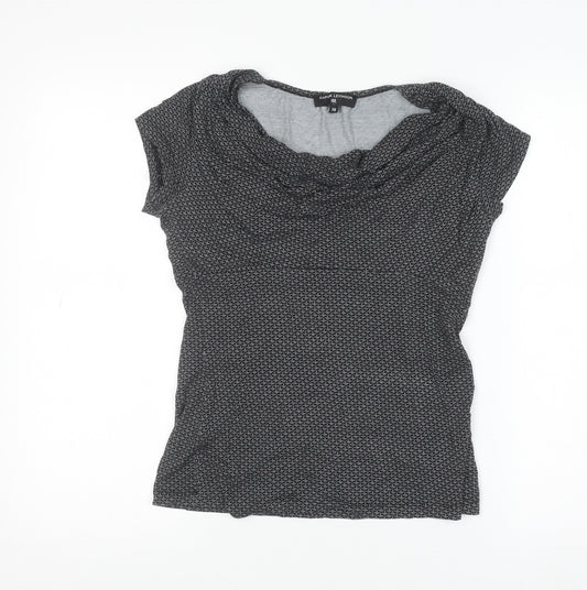 Daphia Levinson Women's Black Cowl Neck Short Sleeve Jersey Blouse Size 10