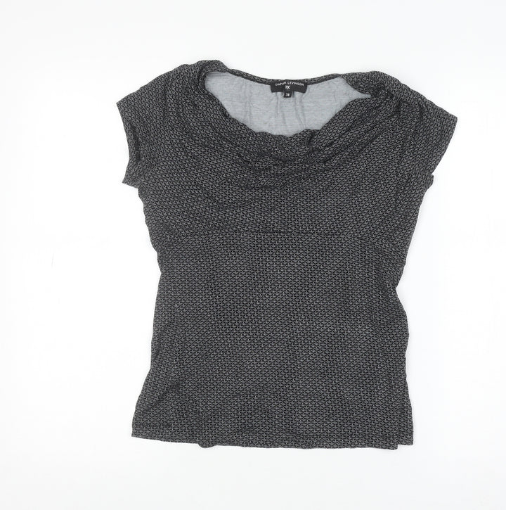 Daphia Levinson Women's Black Cowl Neck Short Sleeve Jersey Blouse Size 10
