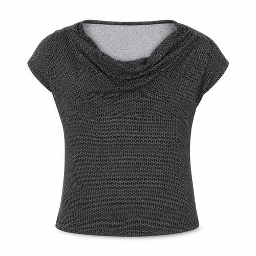 Daphia Levinson Women's Black Cowl Neck Short Sleeve Jersey Blouse Size 10