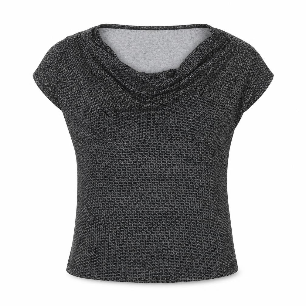 Daphia Levinson Women's Black Cowl Neck Short Sleeve Jersey Blouse Size 10