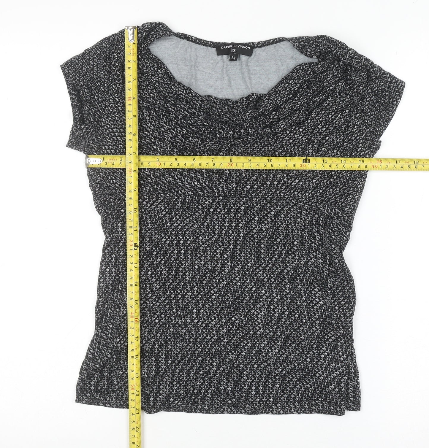 Daphia Levinson Women's Black Cowl Neck Short Sleeve Jersey Blouse Size 10