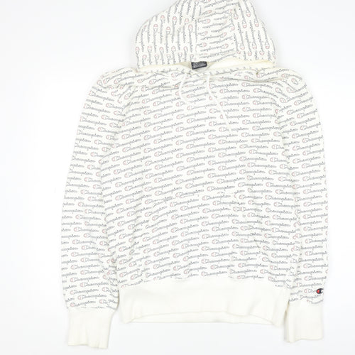 Champion Mens White Logo Pullover Hoodie Size M