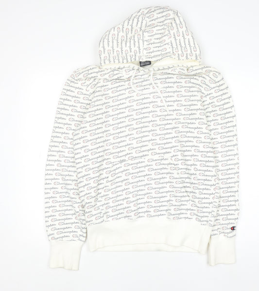 Champion Mens White Logo Pullover Hoodie Size M