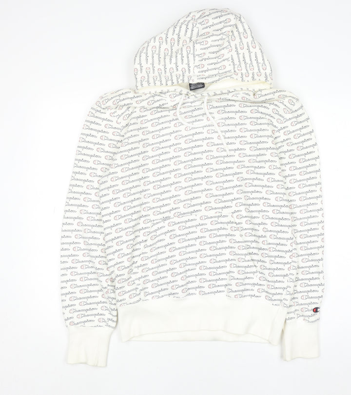Champion Mens White Logo Pullover Hoodie Size M