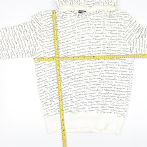 Champion Mens White Logo Pullover Hoodie Size M