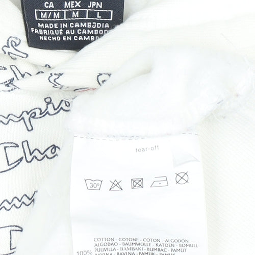 Champion Mens White Logo Pullover Hoodie Size M