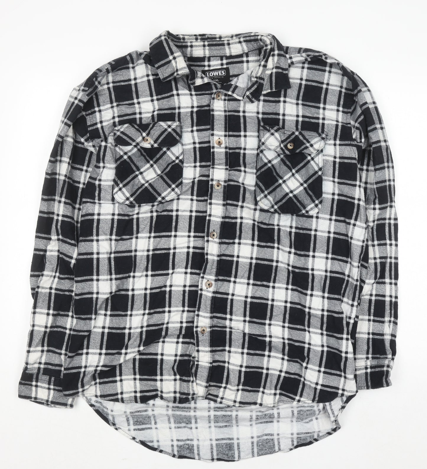 Lowes Men's Black Check Flannel Cotton Button-Up Shirt 2XL