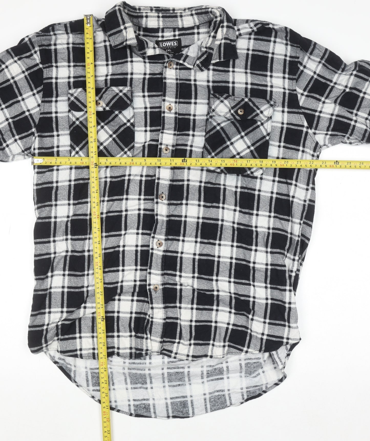 Lowes Men's Black Check Flannel Cotton Button-Up Shirt 2XL