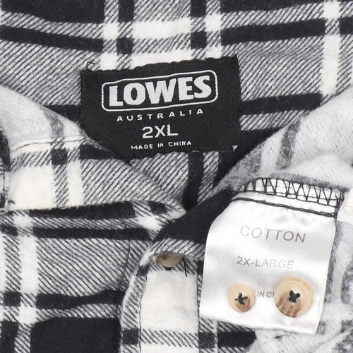 Lowes Men's Black Check Flannel Cotton Button-Up Shirt 2XL