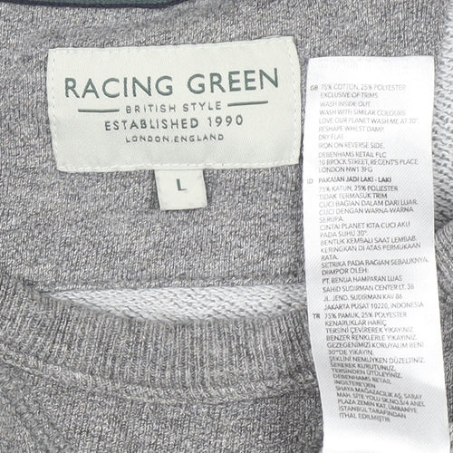 Racing Green Men’s Grey L Pullover Sweatshirt Cotton Blend