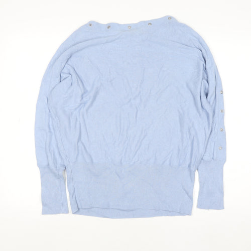 Mint Velvet Women Blue L Boat Neck Lightweight Button Detail Jumper