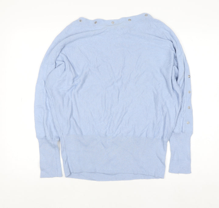 Mint Velvet Women Blue L Boat Neck Lightweight Button Detail Jumper