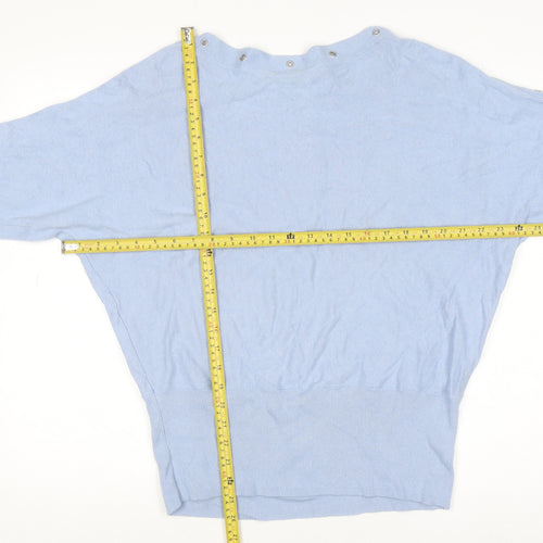 Mint Velvet Women Blue L Boat Neck Lightweight Button Detail Jumper