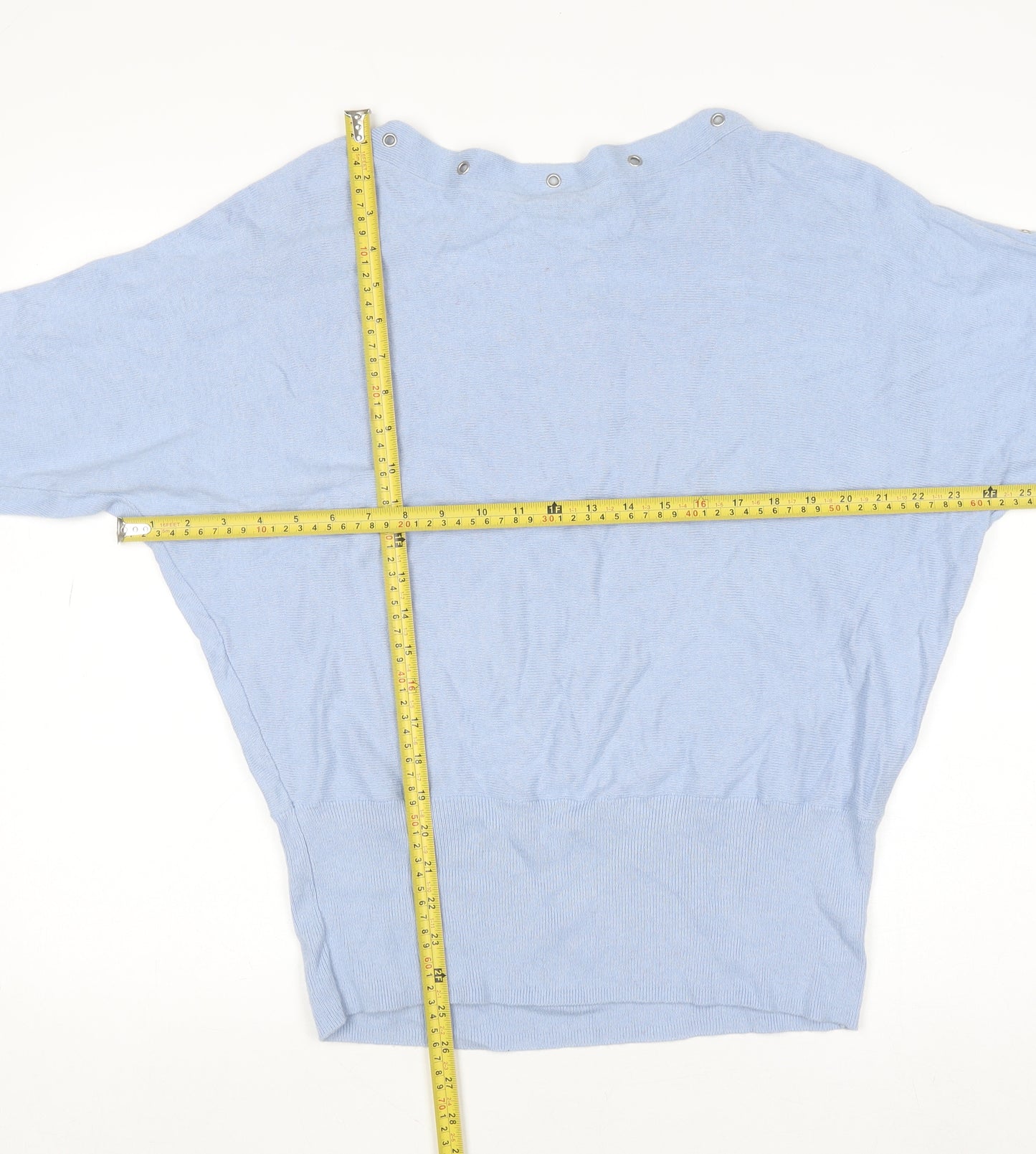 Mint Velvet Women Blue L Boat Neck Lightweight Button Detail Jumper