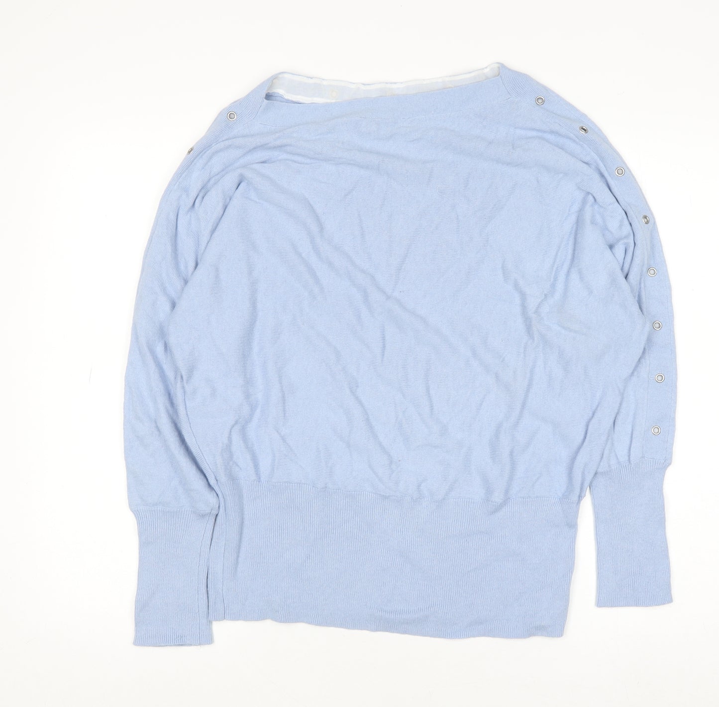 Mint Velvet Women Blue L Boat Neck Lightweight Button Detail Jumper