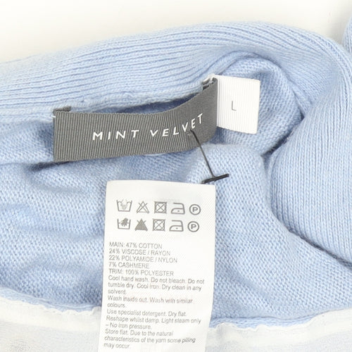Mint Velvet Women Blue L Boat Neck Lightweight Button Detail Jumper