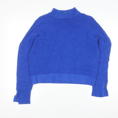 Mint Velvet Women's Blue Mock Neck Rib Knit Pullover Jumper Size M