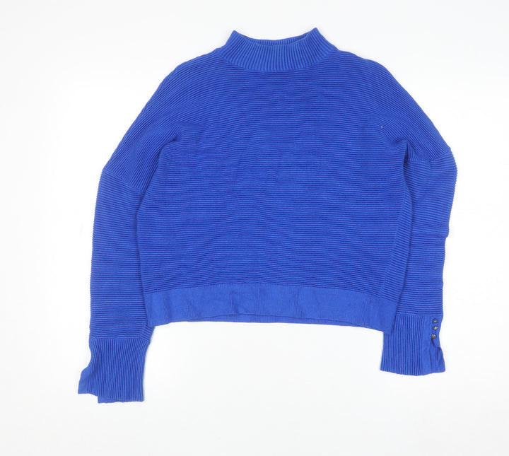 Mint Velvet Women's Blue Mock Neck Rib Knit Pullover Jumper Size M