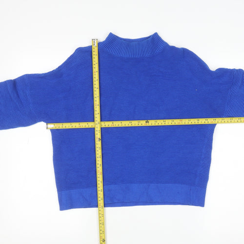 Mint Velvet Women's Blue Mock Neck Rib Knit Pullover Jumper Size M