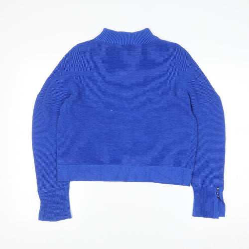 Mint Velvet Women's Blue Mock Neck Rib Knit Pullover Jumper Size M