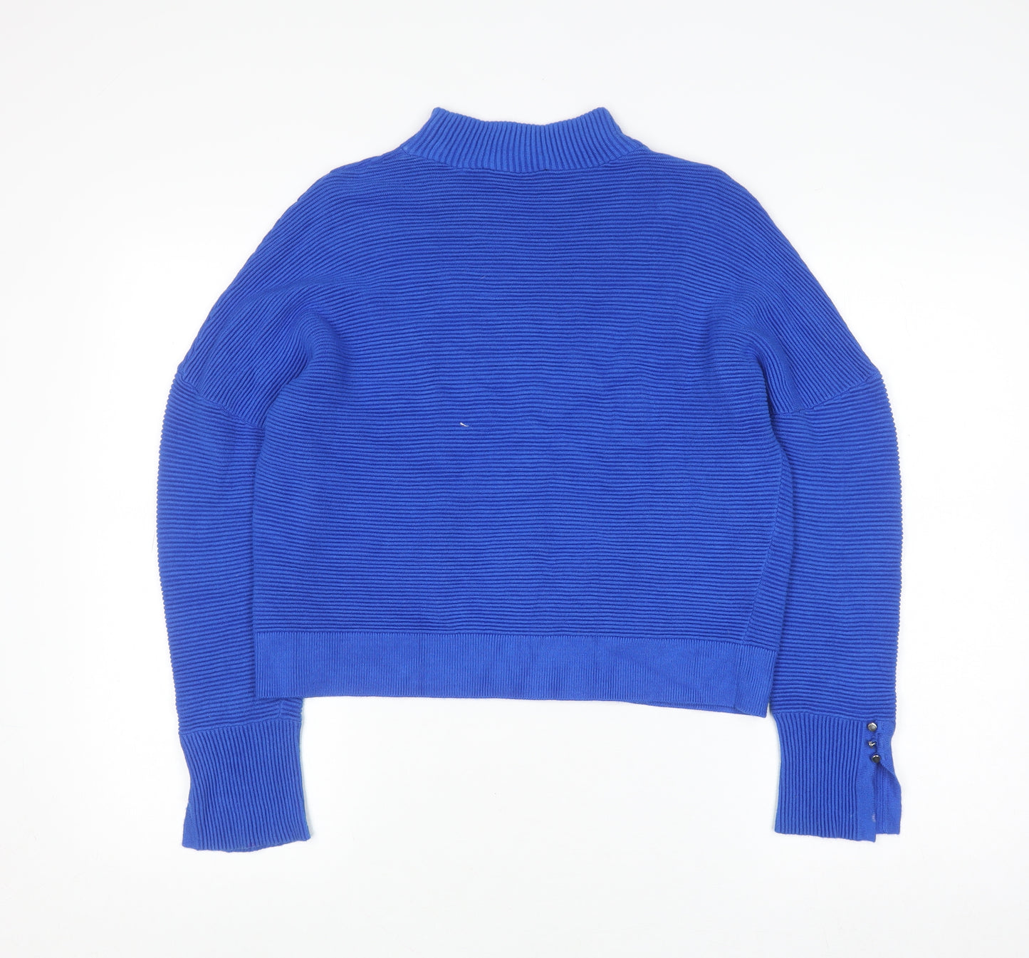 Mint Velvet Women's Blue Mock Neck Rib Knit Pullover Jumper Size M