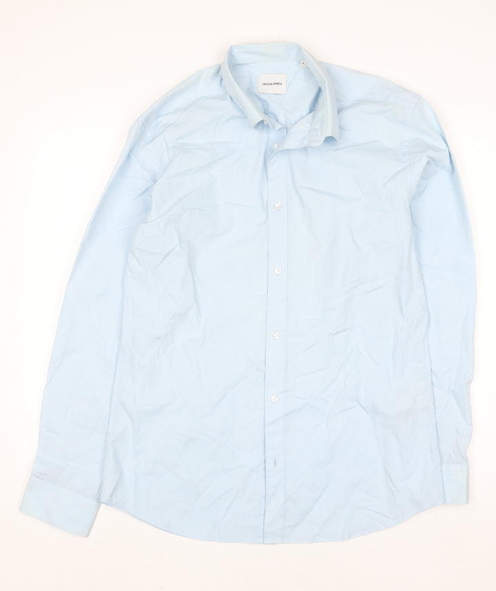 Jack & Jones Men's Blue Long Sleeve Button-Up Shirt Size L