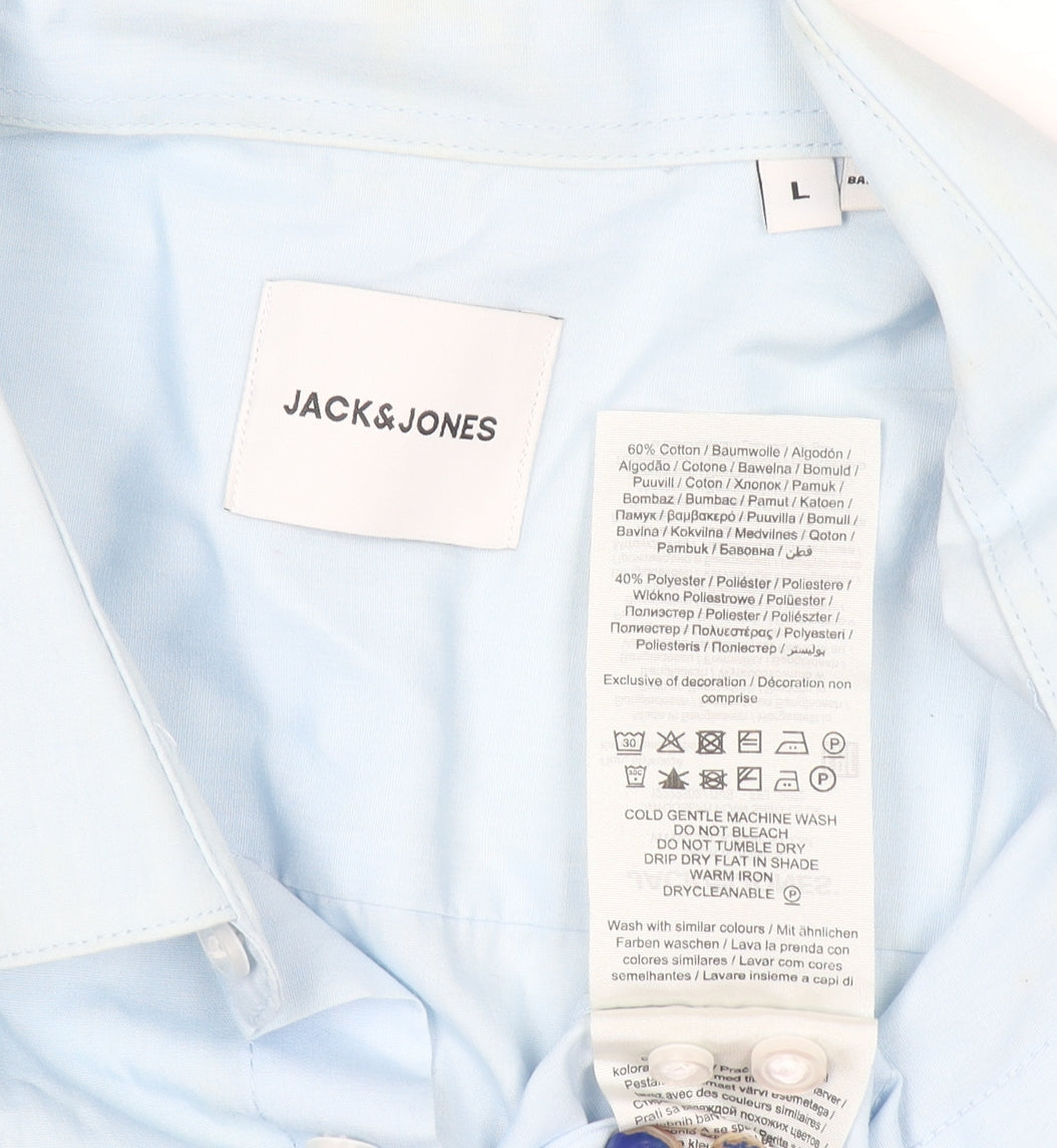 Jack & Jones Men's Blue Long Sleeve Button-Up Shirt Size L