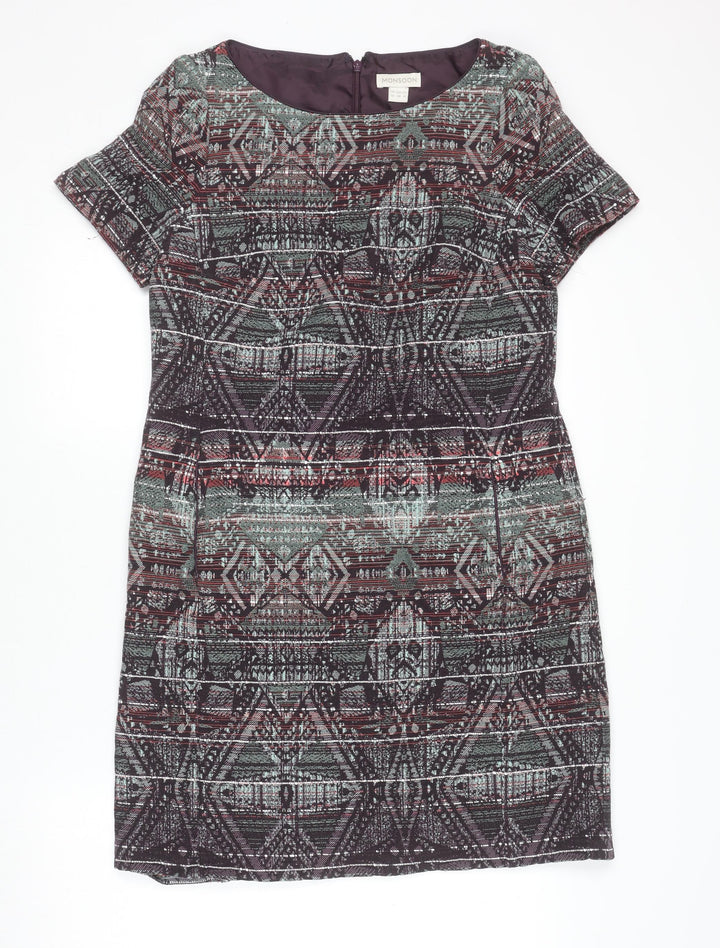 Monsoon Womens Multicoloured Size 10 Shift Dress Short Sleeve