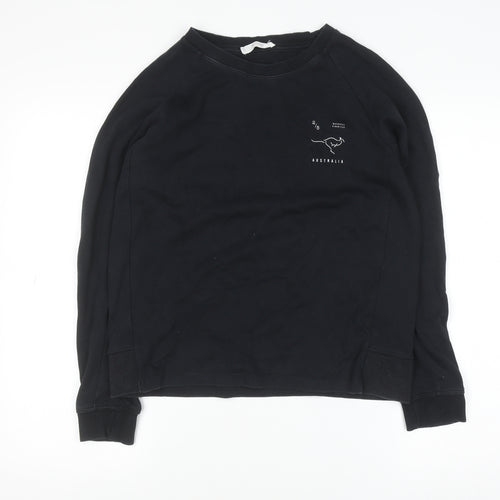 Mango Women Black Australia Print Pullover Sweatshirt Size 8