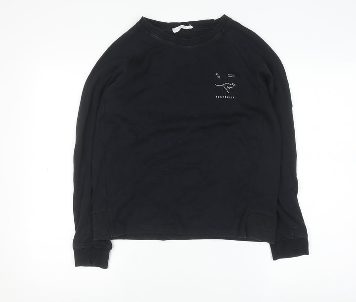 Mango Women Black Australia Print Pullover Sweatshirt Size 8
