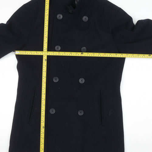 French Connection Men's Black Wool Pea Coat Jacket Size S Winter Smart
