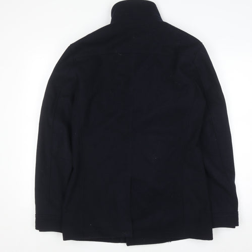 French Connection Men's Black Wool Pea Coat Jacket Size S Winter Smart